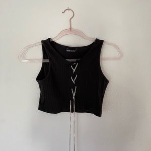 Black Cropped Tank with Sparkle Tie
